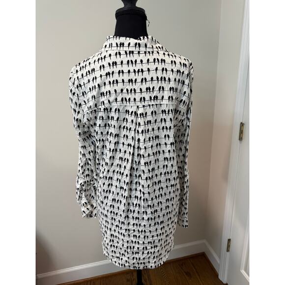 Jane and Delancey "Birds on a Wire" Women's Button Down Blouse in Black & White - Picture 2 of 4